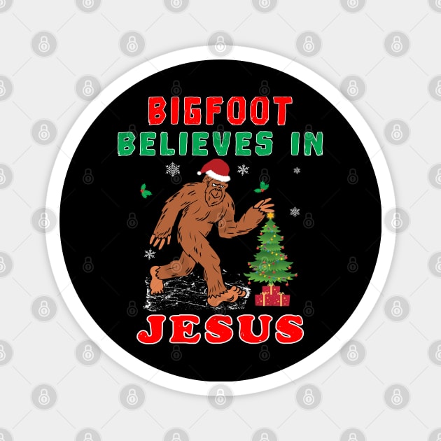 Bigfoot Believes in Jesus Wintertime Squatchy Lord. Magnet by Maxx Exchange